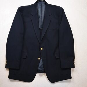 Vtg USA Made 46R Navy Blue Washable Mens Blazer Suit Jacket Sport Coat